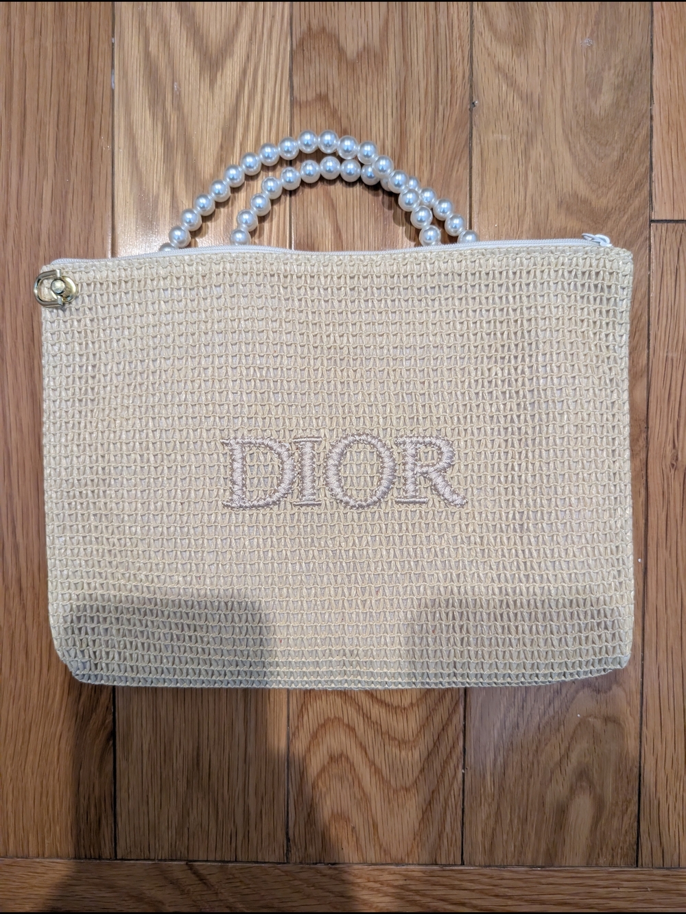 Dior Beauty Woven Raffia Pouch with Pearl Strap GWP
